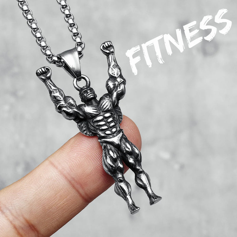 Fitness Biceps Pendant Necklace Stainless Steel Bodybuilding Chain