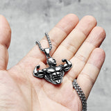 Fitness Biceps Pendant Necklace Stainless Steel Bodybuilding Chain