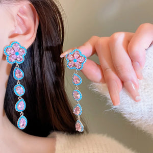 Pink Zircon Stone Stud Drop Earrings 925 Silver Needle Fine Jewelry