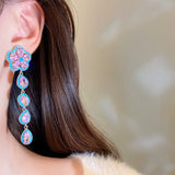 Pink Zircon Stone Stud Drop Earrings 925 Silver Needle Fine Jewelry
