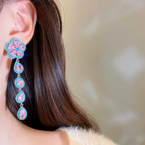 Pink Zircon Stone Stud Drop Earrings 925 Silver Needle Fine Jewelry