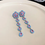 Pink Zircon Stone Stud Drop Earrings 925 Silver Needle Fine Jewelry