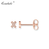 Cross Pave Rose Stud Earrings 925 Sterling Silver Jewelry
