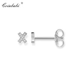 925 Silver Zirconia Stud Earrings X Line Shapes