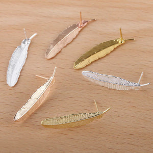Metal Feather Bezel Stud Earrings Bases DIY Crafts