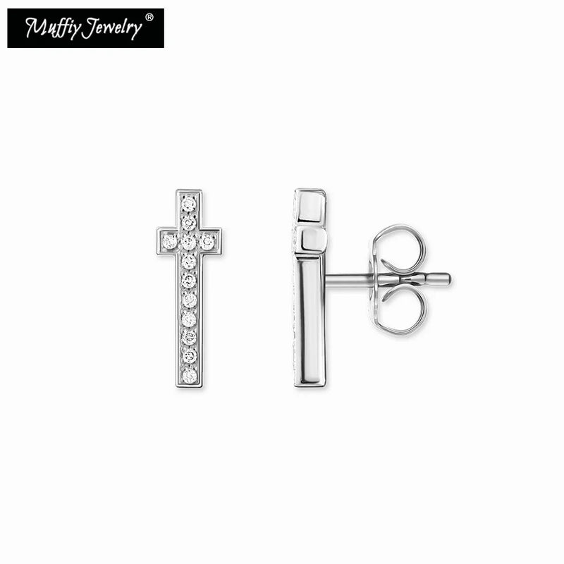 Cross Pave Faith Stud Earrings Zirconia Vintage Jewelry