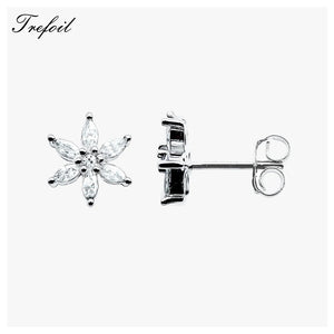 Flower Stud Earrings 925 Sterling Silver Zircon Stones Women's Jewelry
