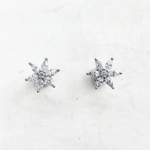 Flower Stud Earrings 925 Sterling Silver Zircon Stones Women's Jewelry