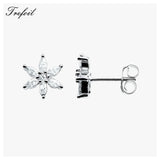 Flower Stud Earrings 925 Sterling Silver Zircon Stones Women's Jewelry