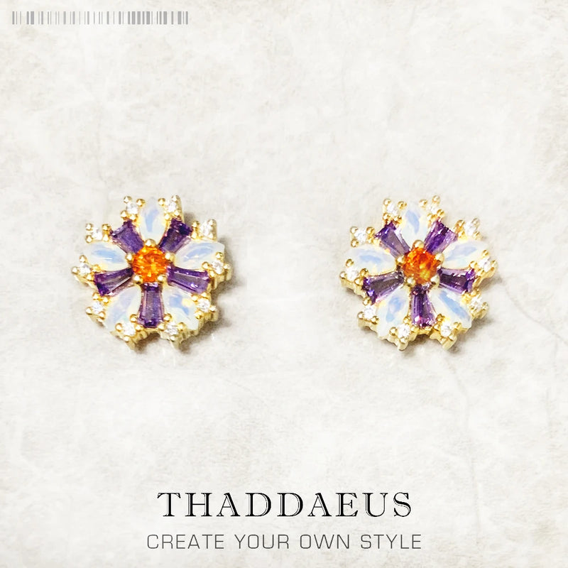 Flower Stud Earrings Colorful Stones Golden Bohemia Jewelry for Women