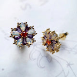 Flower Stud Earrings Colorful Stones Golden Bohemia Jewelry for Women