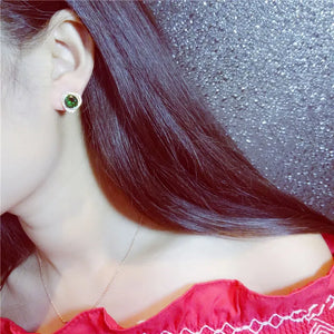 Emerald Gemstone Stud Earrings Vintage S925 Fine Jewelry