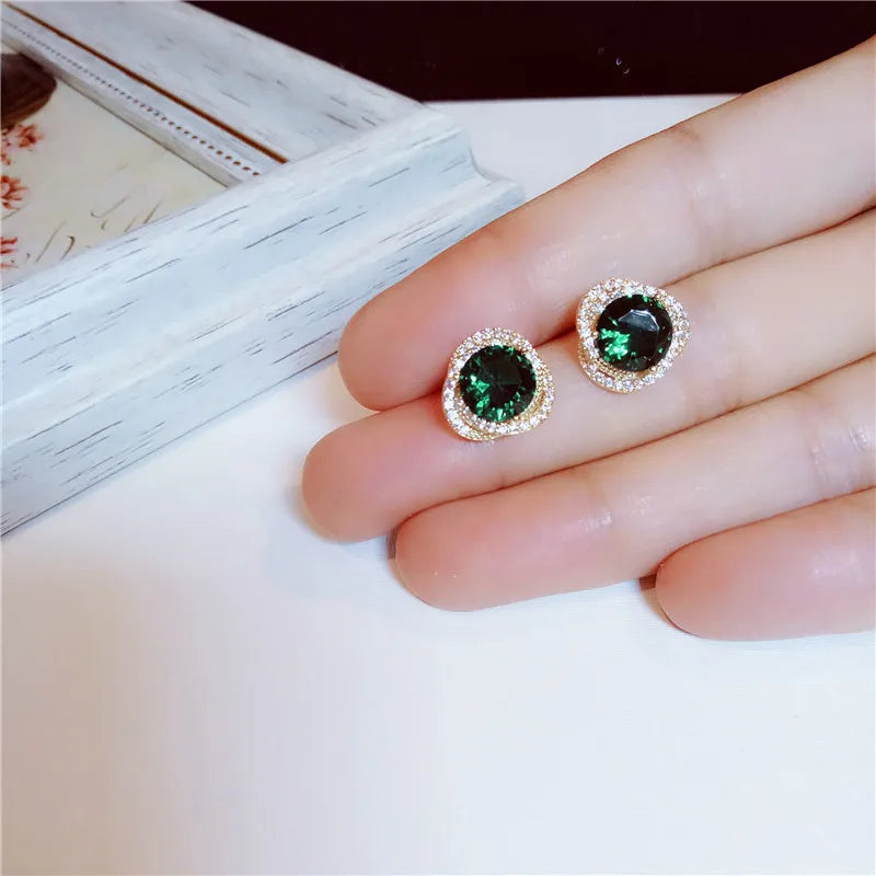 Emerald Gemstone Stud Earrings Vintage S925 Fine Jewelry