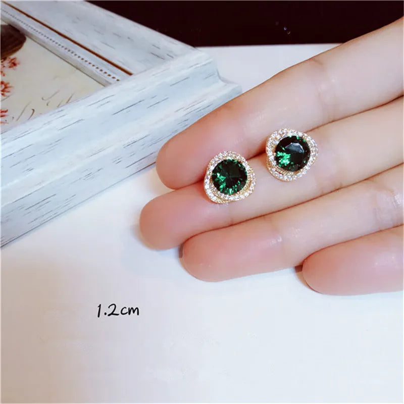 Emerald Gemstone Stud Earrings Vintage S925 Fine Jewelry