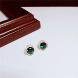 Emerald Gemstone Stud Earrings Vintage S925 Fine Jewelry