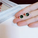 Emerald Gemstone Stud Earrings Vintage S925 Fine Jewelry