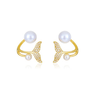 Pearl Stud Earrings 14K Plating Copper Zirconia Butterfly Party