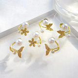 Pearl Stud Earrings 14K Plating Copper Zirconia Butterfly Party