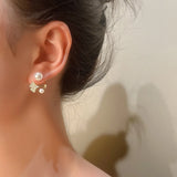 Pearl Stud Earrings 14K Plating Copper Zirconia Butterfly Party