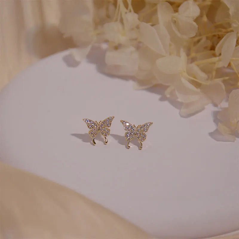 S925 Butterfly CZ Stud Earrings for Women
