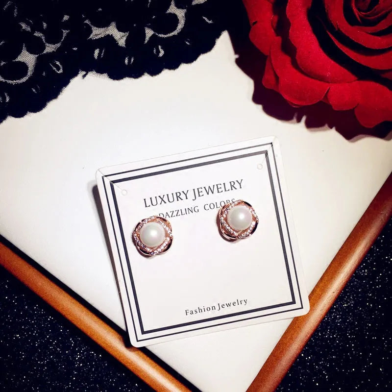 Vintage Pearls Stud Earrings for Women S925 Sweet Accessories