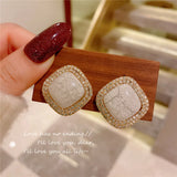 CZ Square Stone Stud Earrings 925 Solid Silver Fine Jewelry