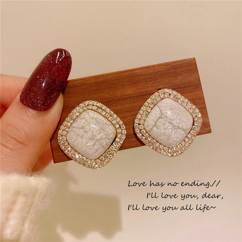 CZ Square Stone Stud Earrings 925 Solid Silver Fine Jewelry