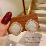 CZ Square Stone Stud Earrings 925 Solid Silver Fine Jewelry