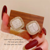 CZ Square Stone Stud Earrings 925 Solid Silver Fine Jewelry