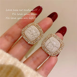 CZ Square Stone Stud Earrings 925 Solid Silver Fine Jewelry