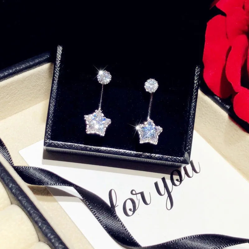 Solid 925 Needles Star CZ Stud Earrings