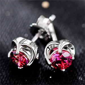 Ruby Red Stone Stud Earrings Sterling S925 Fine Jewelry