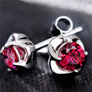 Ruby Red Stone Stud Earrings Sterling S925 Fine Jewelry