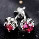 Ruby Red Stone Stud Earrings Sterling S925 Fine Jewelry
