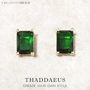 Vintage Green Stone Stud Earrings in 925 Sterling Silver