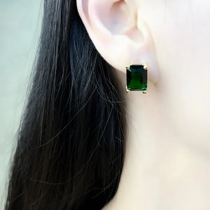 Vintage Green Stone Stud Earrings in 925 Sterling Silver