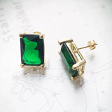 Vintage Green Stone Stud Earrings in 925 Sterling Silver