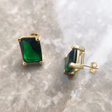 Vintage Green Stone Stud Earrings in 925 Sterling Silver