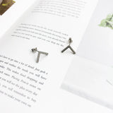 Sterling Silver Stud Earrings Letter V Zirconia Jewelry