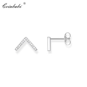 Sterling Silver Stud Earrings Letter V Zirconia Jewelry