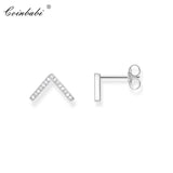 Sterling Silver Stud Earrings Letter V Zirconia Jewelry