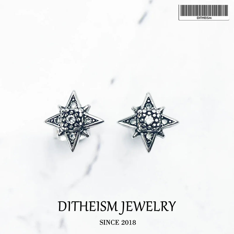 925 Silver Star Stud Earrings CZ Golden Europe Styling Jewelry