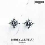 925 Silver Star Stud Earrings CZ Golden Europe Styling Jewelry