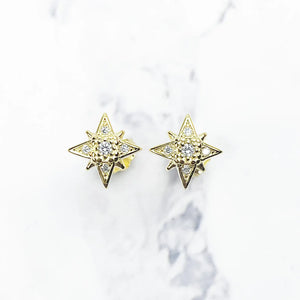 925 Silver Star Stud Earrings CZ Golden Europe Styling Jewelry