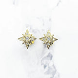 925 Silver Star Stud Earrings CZ Golden Europe Styling Jewelry