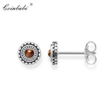 925 Silver Round Sun Tiger Eye Stud Earrings
