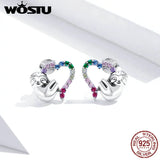 925 Silver Slow Sloth Zircon Heart Stud Earrings