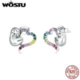 925 Silver Slow Sloth Zircon Heart Stud Earrings