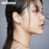 925 Silver Slow Sloth Zircon Heart Stud Earrings