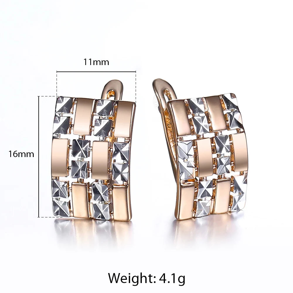 Silver Square Wide 585 Rose Drop Earrings for Women Girls